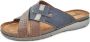 Fischer Slide Heren Slippers Blauw Bruin Leer - Thumbnail 3