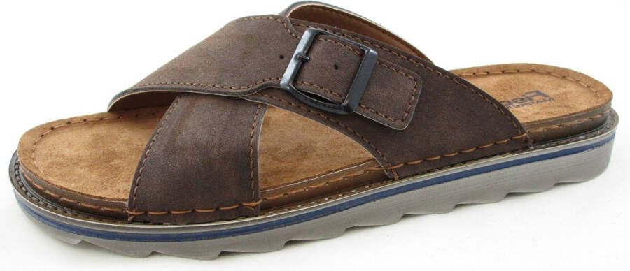 Fischer Slippers Heren Slide Havanna Bruin Leer Gesp