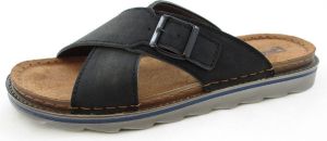 Fischer Slippers Slide Zwart Leer Gesp