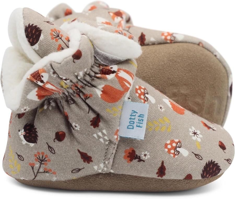 Fish Katoenen Babyslofjes met Fleecevoering Antislip Suède Zool Zachte zool Blotevoetengevoel Brede neus Verstelbare sluiting Lichtgewicht Flexibel