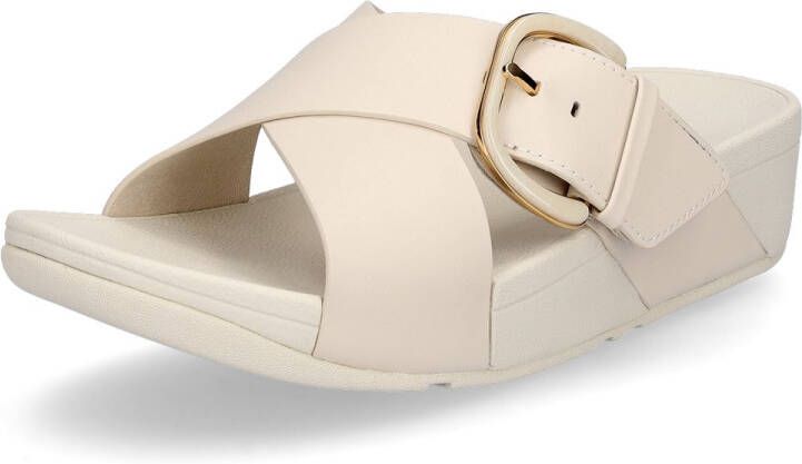 Fitflop Slippers LULU RESIN-BUCKLE LEATHER CROSS SLIDES
