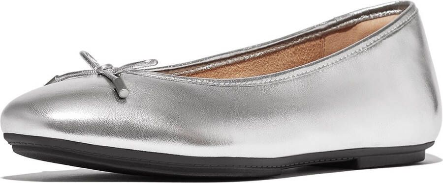 Fitflop Ballerina's Delicato Bow Loafer lage schoen slipper in metallic look smalle vorm