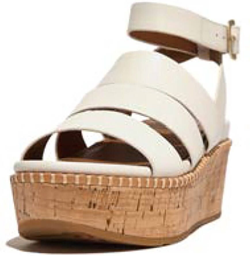 FitFlop Eloise Leather Cork Strappy Wedge Sandals WIT