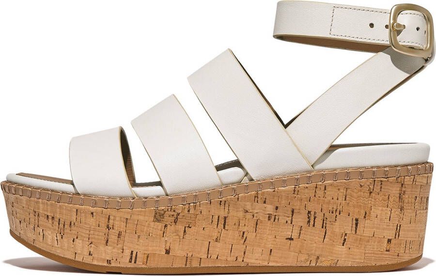 FitFlop Eloise Leather Cork Strappy Wedge Sandals WIT