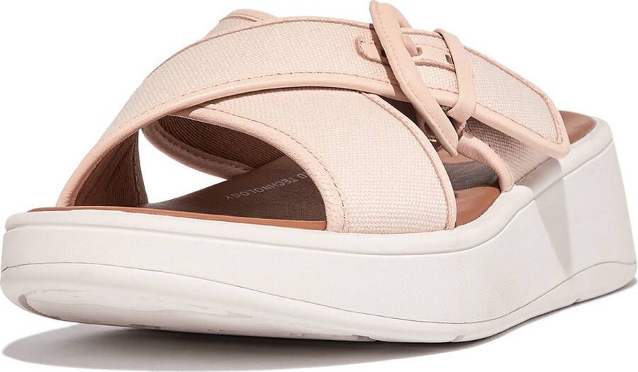 FitFlop F-Mode Buckle Canvas Flatform Cross Slides ROZE