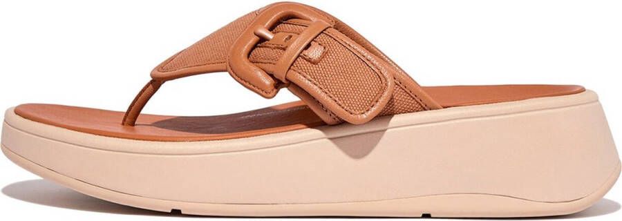 FitFlop F-mode Canvas Toe-post Sandalen Bruin Vrouw