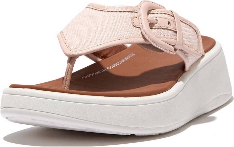 FitFlop F-Mode Buckle Canvas Flatform Toe-Post Sandals ROZE