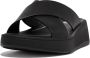 FitFlop Slippers F-MODE LEATHER FLATFORM CROSS SLIDES All Black - Thumbnail 2