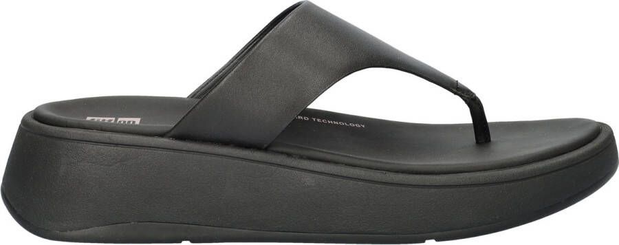 FitFlop F-Mode Leather Flatform Toe-Post Sandals ZWART
