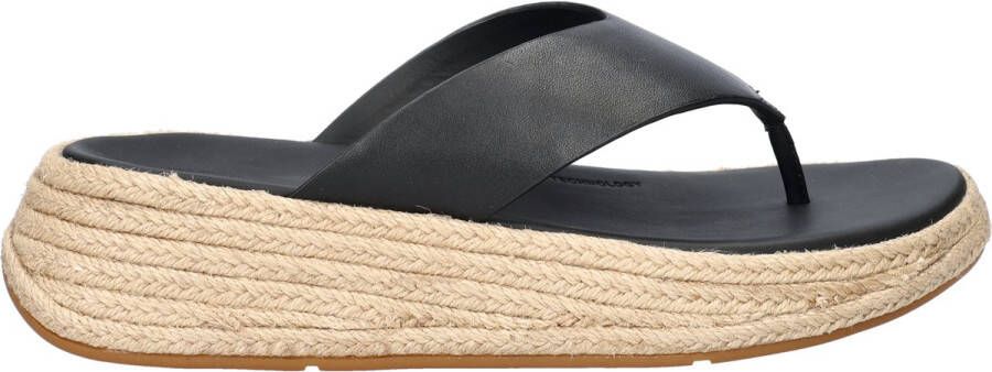 FitFlop F-Mode Espadrille Leather Flatform T Post Sandals ZWART