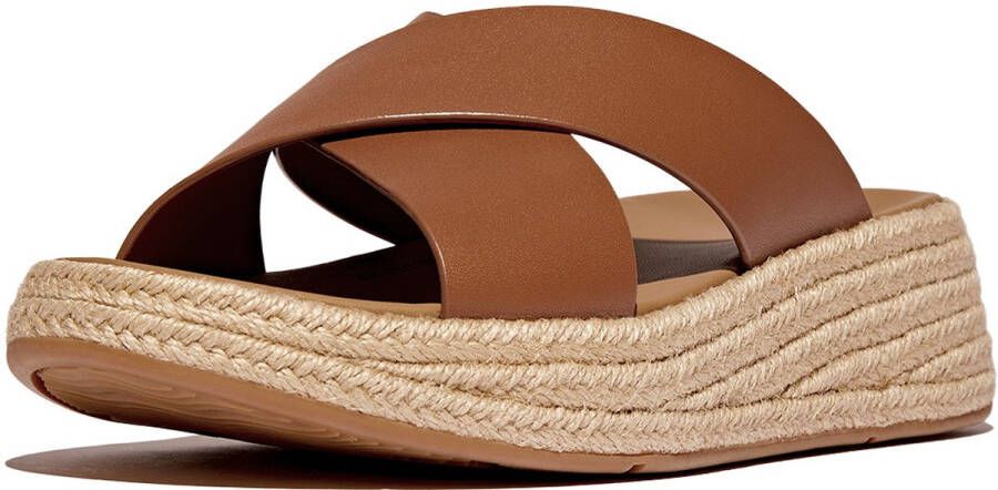 FitFlop F-Mode Espadrille Leather Flatform Cross Slides BRUIN