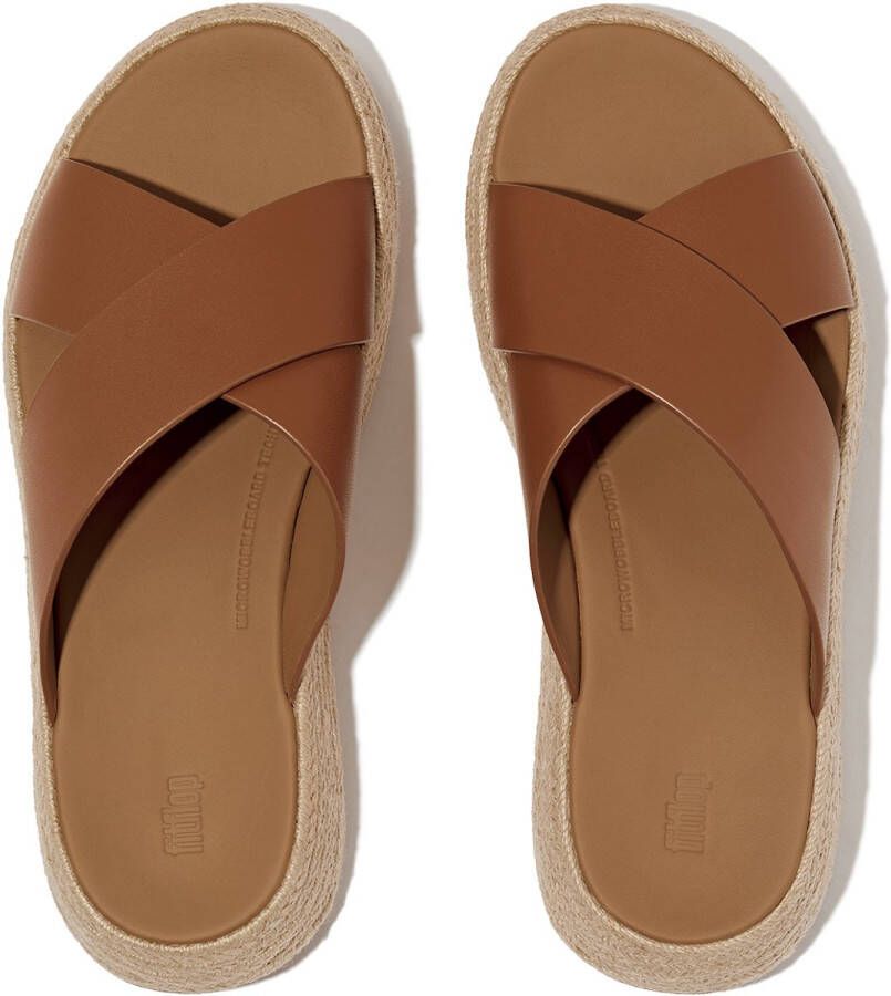 FitFlop F-Mode Espadrille Leather Flatform Cross Slides BRUIN