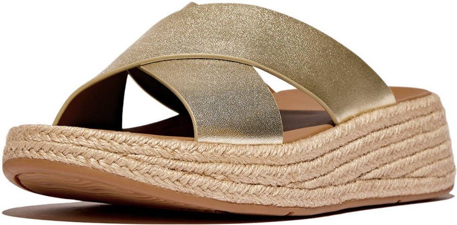 FitFlop F-Mode Espadrille Leather Flatform Cross Slides GOUD