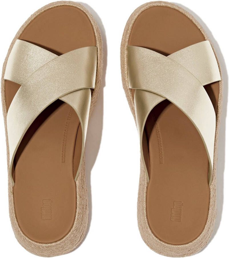 FitFlop F-Mode Espadrille Leather Flatform Cross Slides GOUD