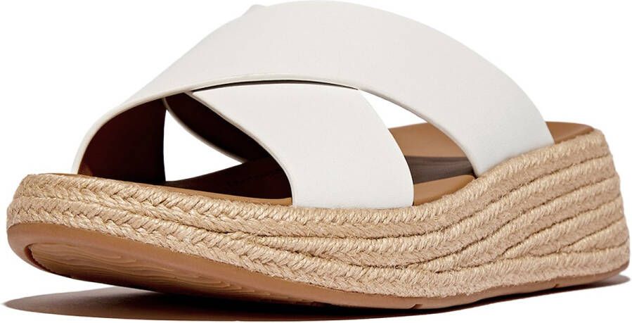 FitFlop F-Mode Espadrille Leather Flatform Cross Slides WIT