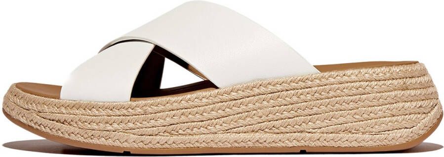 FitFlop F-Mode Espadrille Leather Flatform Cross Slides WIT