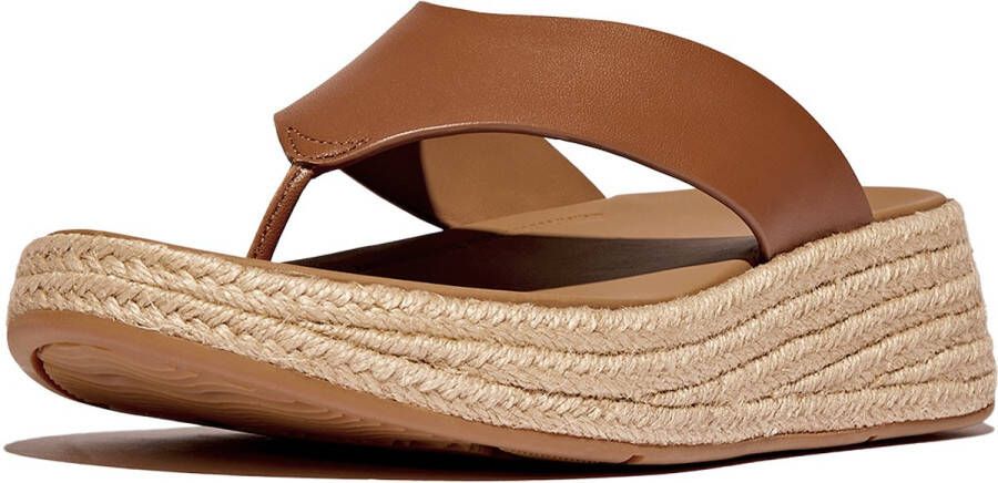 FitFlop F-Mode Espadrille Leather Flatform T Post Sandals BRUIN
