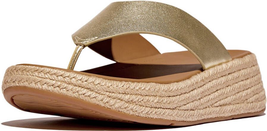 FitFlop Slipper F-Mode Espadrille Leather Flatform T Post Sandals Platino Goud