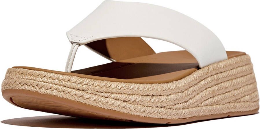 FitFlop F-Mode Espadrille Leather Flatform T Post Sandals WIT