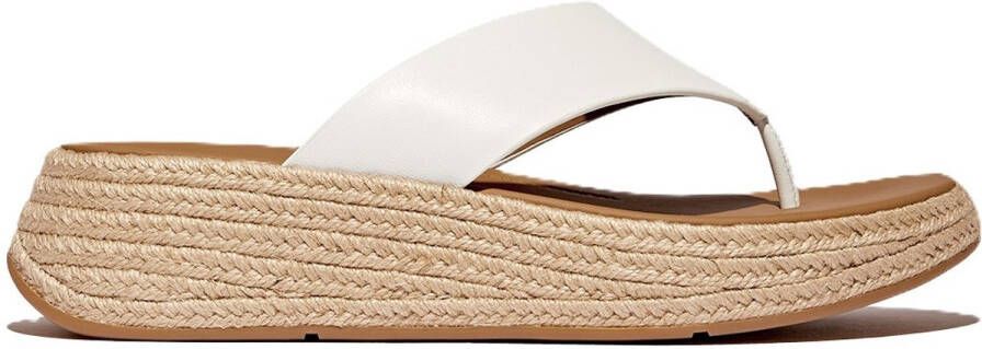 FitFlop F-Mode Espadrille Leather Flatform T Post Sandals WIT
