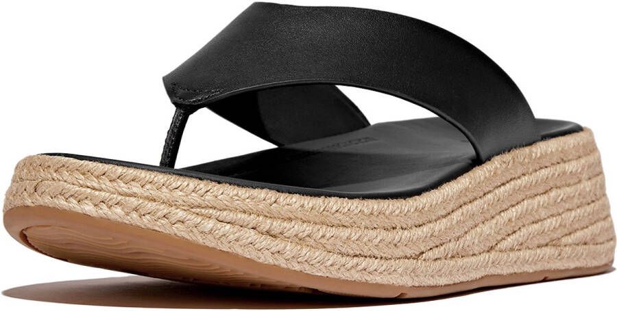 FitFlop F-Mode Espadrille Leather Flatform T Post Sandals ZWART