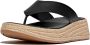 FitFlop F-Mode Espadrille Leather Flatform T Post Sandals ZWART - Thumbnail 1