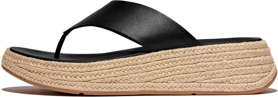 FitFlop F-Mode Espadrille Leather Flatform T Post Sandals ZWART