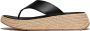 FitFlop F-Mode Espadrille Leather Flatform T Post Sandals ZWART - Thumbnail 1