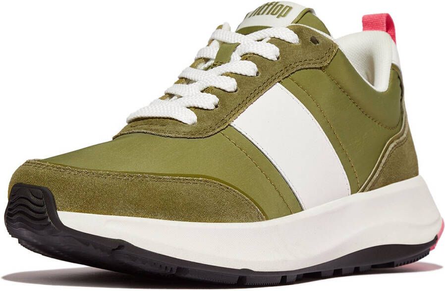 FitFlop F-Mode Flow Sneaker Nylon & Suede Mix GROEN