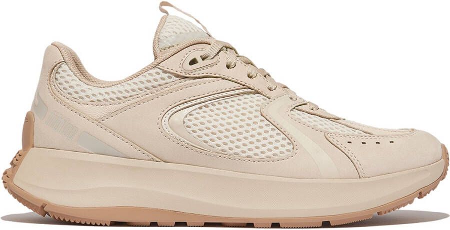 FitFlop F-Mode Flow Suede Mesh Leather Flatform Sneakers BEIGE