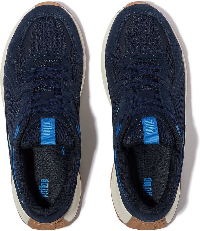 FitFlop F-Mode Flow Suede Mesh Leather Flatform Sneakers BLAUW