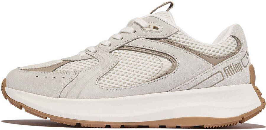FitFlop F-Mode Flow Suede Mesh Leather Flatform Sneakers WIT