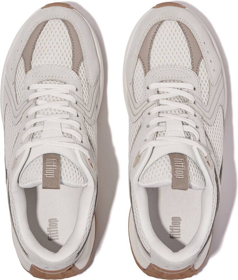 FitFlop F-Mode Flow Suede Mesh Leather Flatform Sneakers WIT