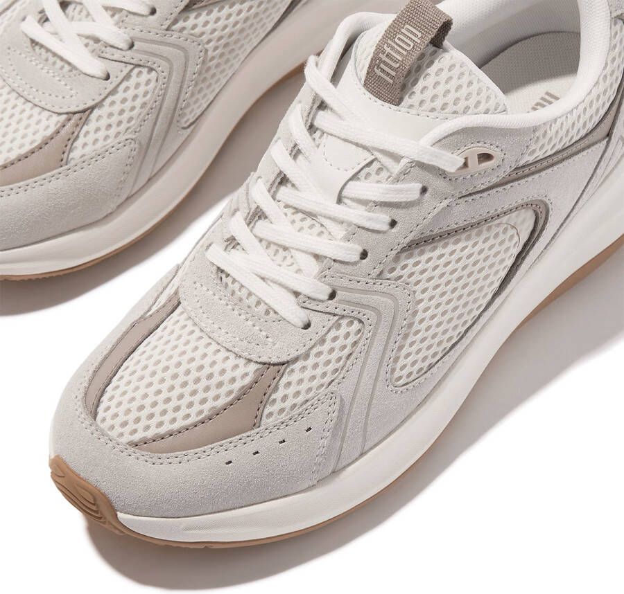 FitFlop F-Mode Flow Suede Mesh Leather Flatform Sneakers WIT