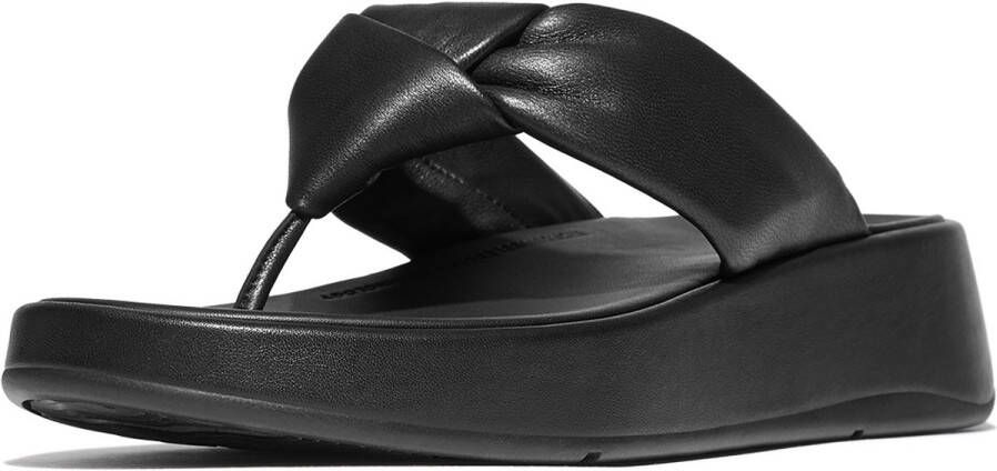 FitFlop F-Mode Knot Soft-Leather Flatform Toe-Post Sandals ZWART
