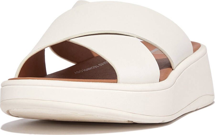 FitFlop F-Mode Leather Flatform Cross Slides BEIGE