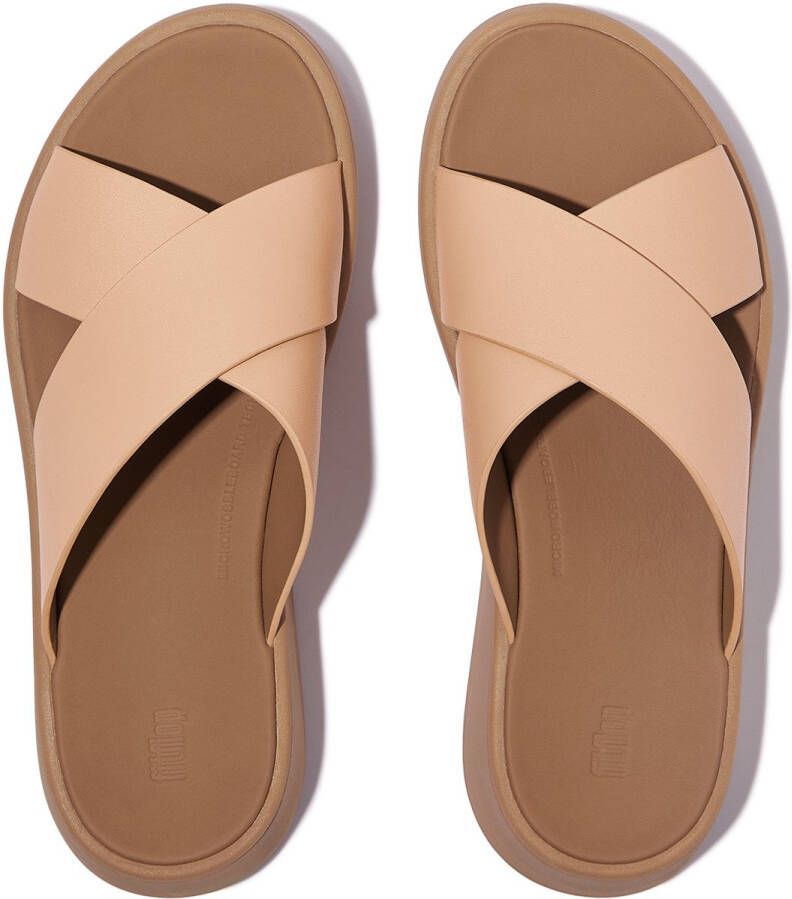 FitFlop F-Mode Leather Flatform Cross Slides BEIGE