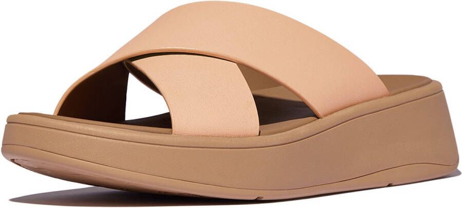 FitFlop F-Mode Leather Flatform Cross Slides BEIGE