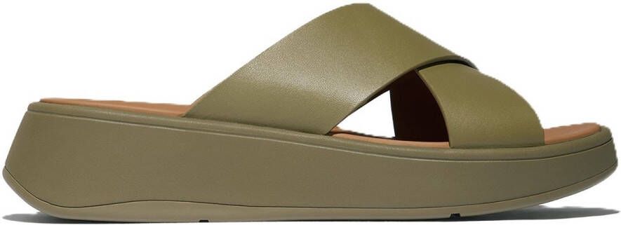FitFlop F-Mode Leather Flatform Cross Slides GROEN