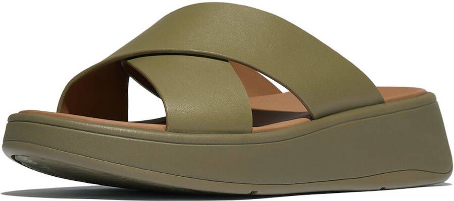FitFlop F-Mode Leather Flatform Cross Slides GROEN