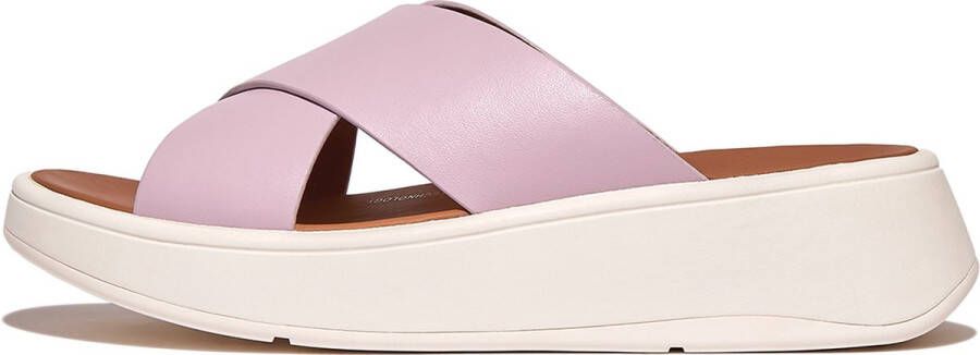 FitFlop F-Mode Leather Flatform Cross Slides PAARS