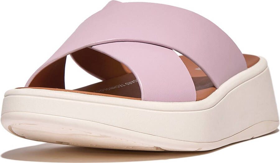 FitFlop F-Mode Leather Flatform Cross Slides PAARS