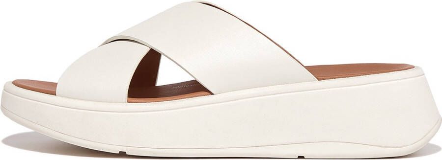 FitFlop F-Mode Leather Flatform Cross Slides BEIGE