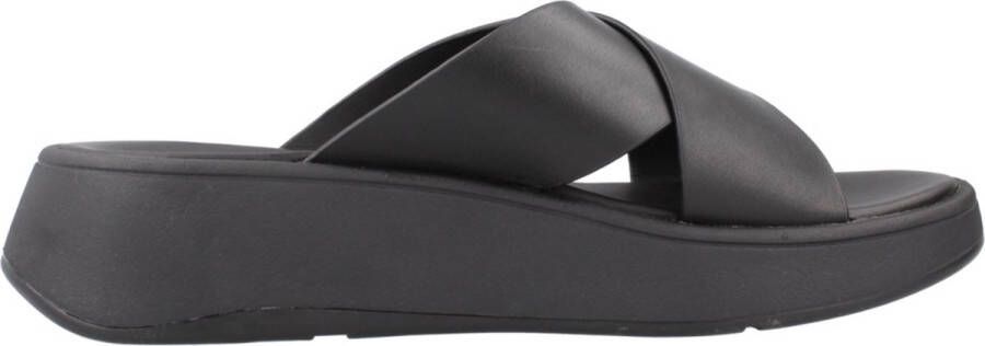 FitFlop F-Mode Leather Flatform Cross Slides ZWART