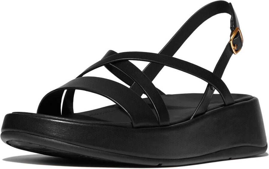 FitFlop F-Mode Leather Flatform Strappy Back-Strap Sandals ZWART