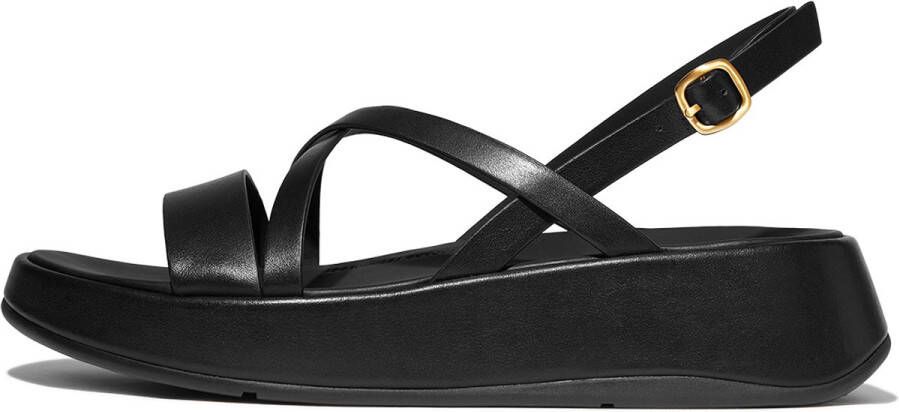 FitFlop F-Mode Leather Flatform Strappy Back-Strap Sandals ZWART