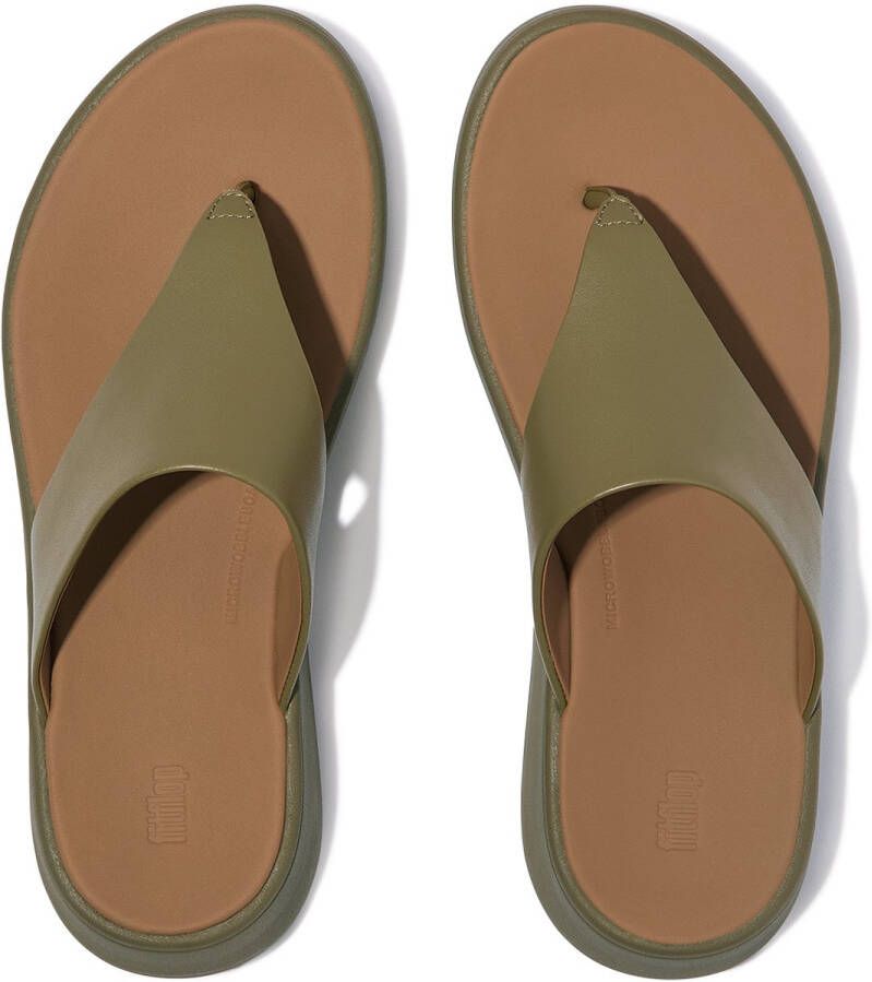FitFlop F-Mode Leather Flatform Toe-Post Sandals GROEN