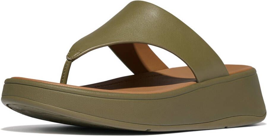 FitFlop F-Mode Leather Flatform Toe-Post Sandals GROEN