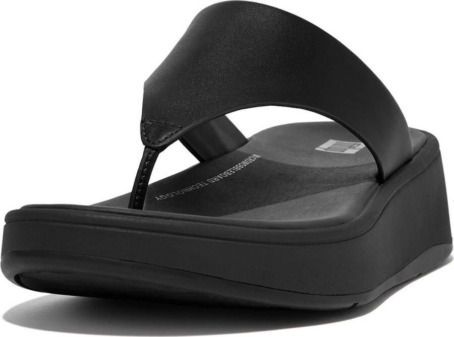 FitFlop F-Mode Leather Flatform Toe-Post Sandals ZWART