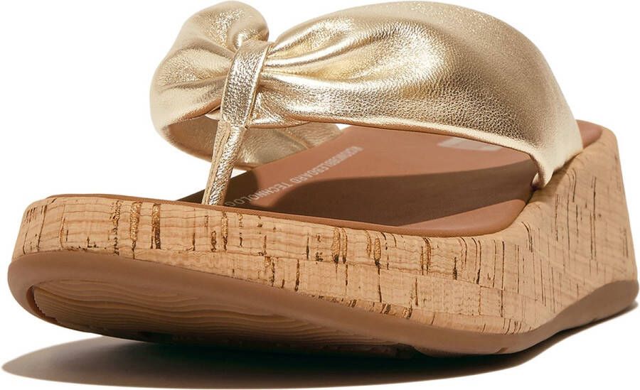 FitFlop F-Mode Leather-Twist Flatform Toe-Thongs (Cork) GOUD
